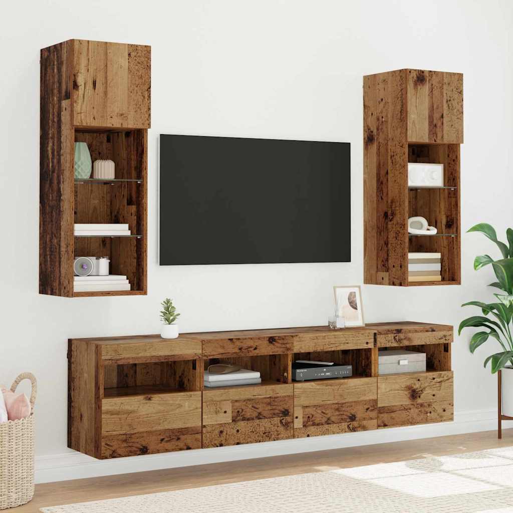 TV Wandkasten 2 pcs Oud Hout 40 x 30 x 40 cm Bewerkt hout is nu te koop bij PeponiXL, paradijselijk wonen!