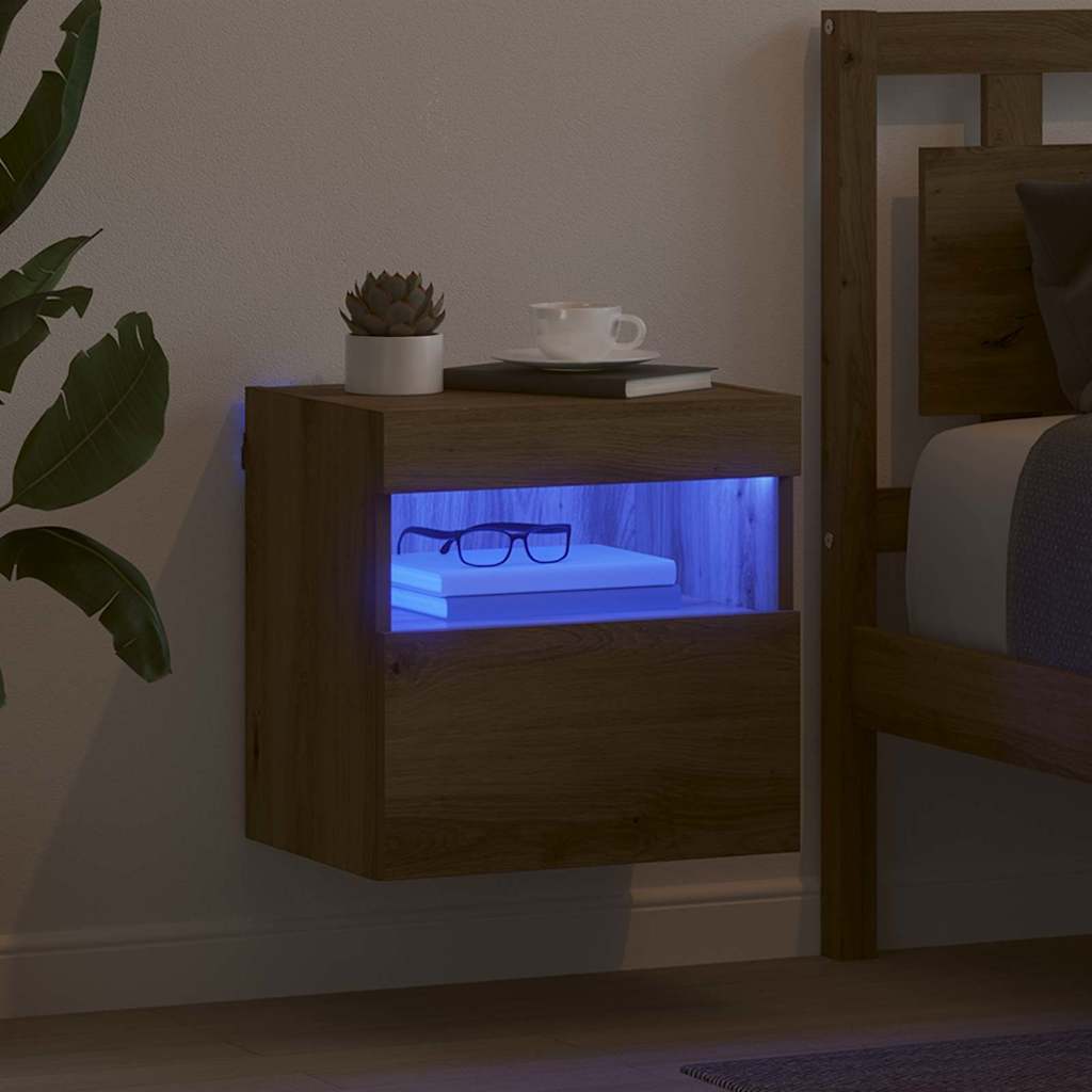 TV Wandkast met LED Artisan Eiken 40 x 30 x 40 cm Bewerkt hout is nu te koop bij PeponiXL, paradijselijk wonen!