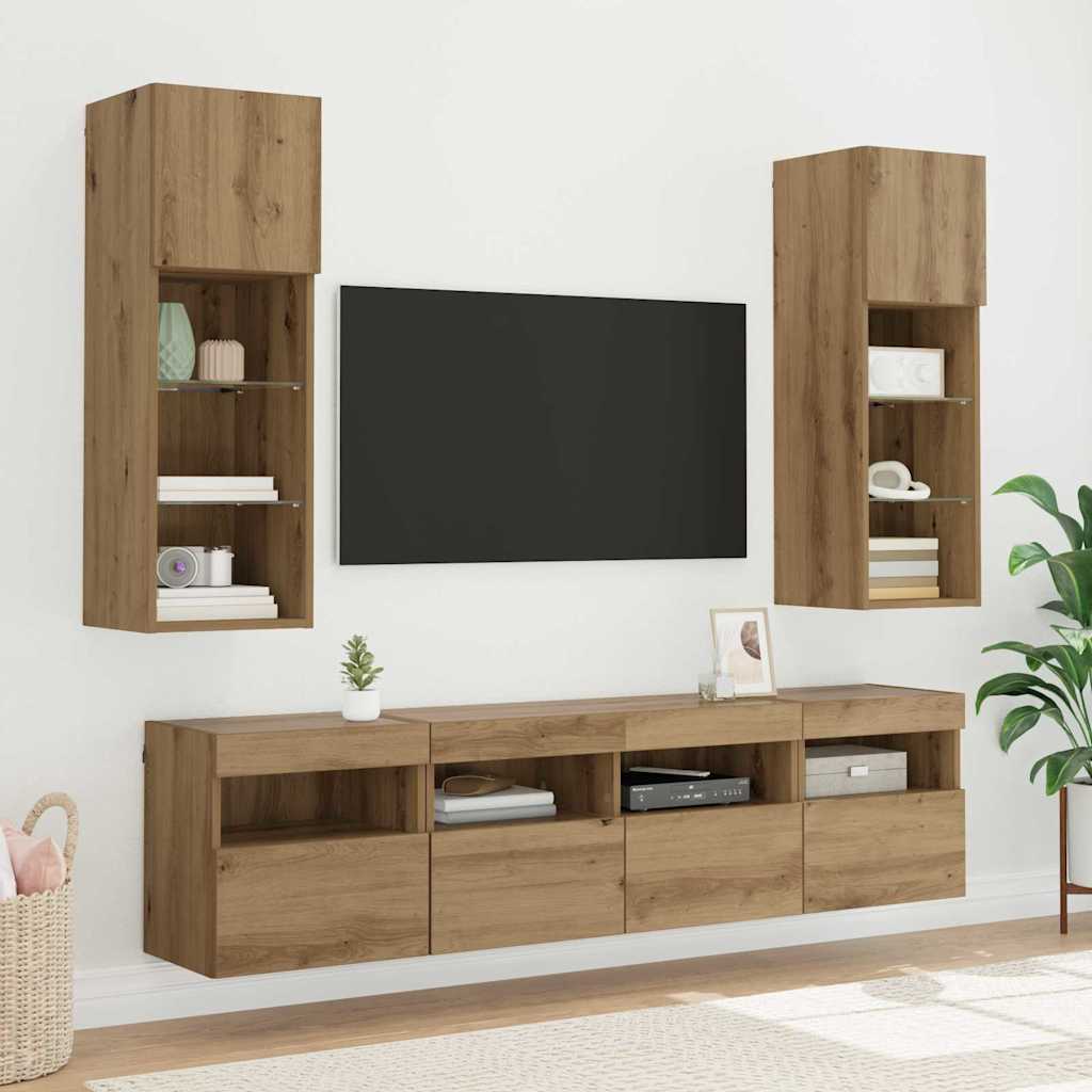 TV Wandkast met LED Artisan Eiken 40 x 30 x 40 cm Bewerkt hout is nu te koop bij PeponiXL, paradijselijk wonen!