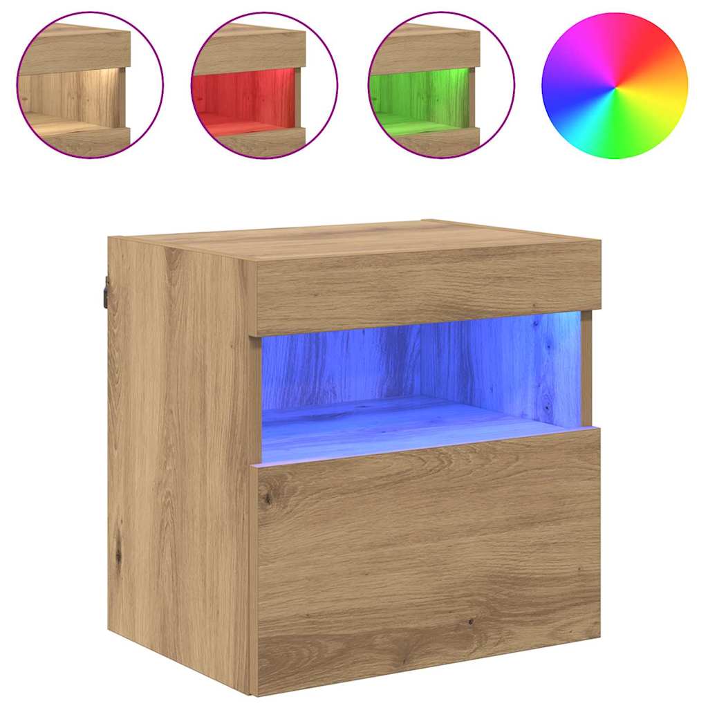 TV Wandkast met LED Artisan Eiken 40 x 30 x 40 cm Bewerkt hout is nu te koop bij PeponiXL, paradijselijk wonen!
