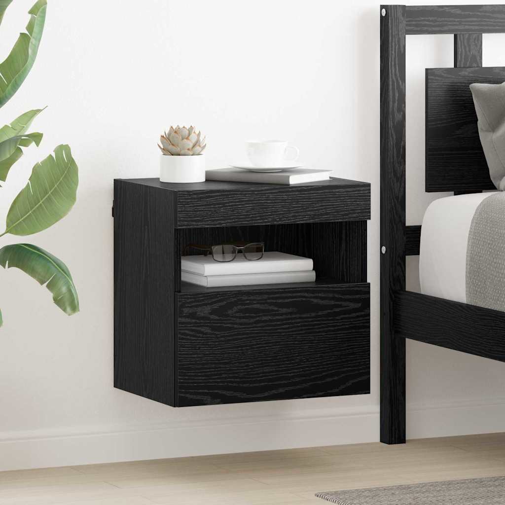 TV Wandkast met LED Zwart Eiken 40 x 30 x 40 cm Bewerkt hout is nu te koop bij PeponiXL, paradijselijk wonen!