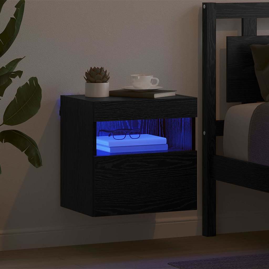 TV Wandkast met LED Zwart Eiken 40 x 30 x 40 cm Bewerkt hout is nu te koop bij PeponiXL, paradijselijk wonen!