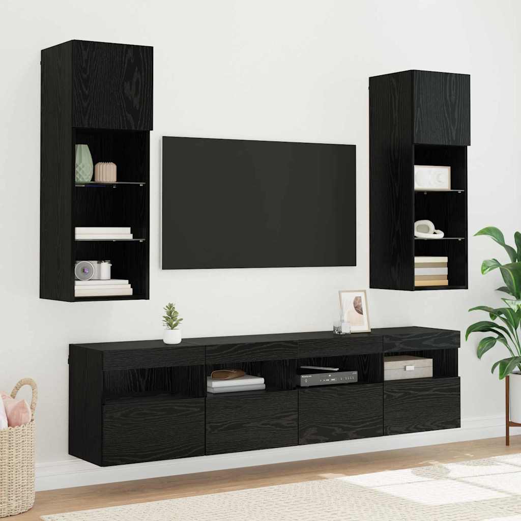 TV Wandkast met LED Zwart Eiken 40 x 30 x 40 cm Bewerkt hout is nu te koop bij PeponiXL, paradijselijk wonen!