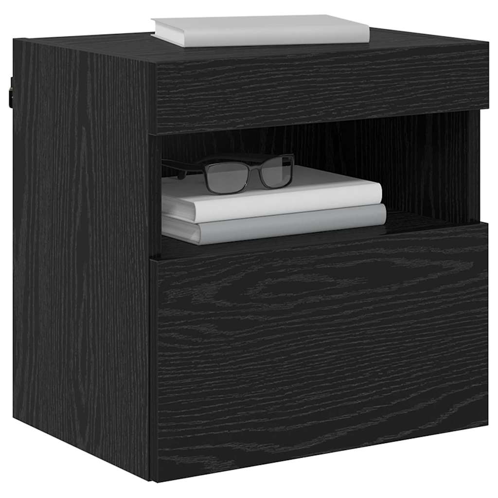 TV Wandkast met LED Zwart Eiken 40 x 30 x 40 cm Bewerkt hout is nu te koop bij PeponiXL, paradijselijk wonen!