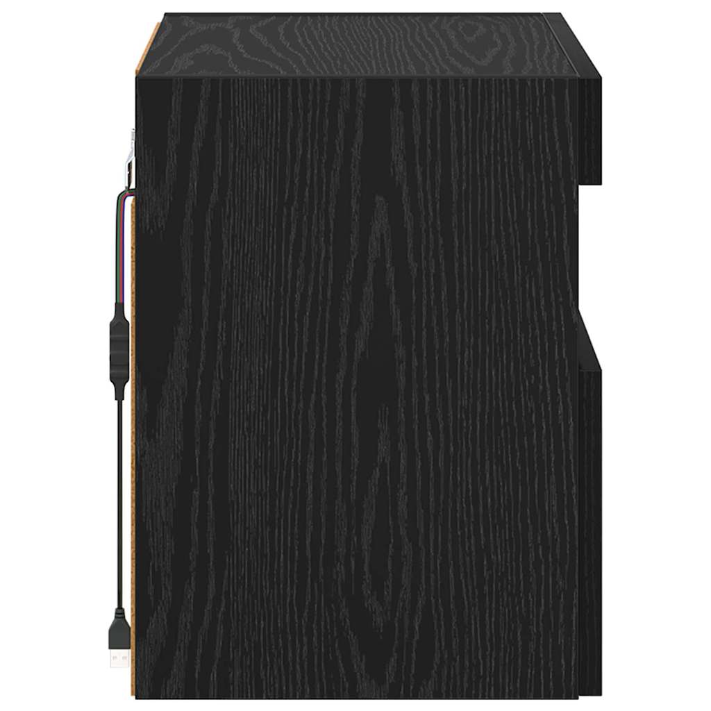 TV Wandkast met LED Zwart Eiken 40 x 30 x 40 cm Bewerkt hout is nu te koop bij PeponiXL, paradijselijk wonen!