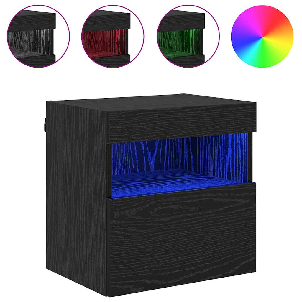 TV Wandkast met LED Zwart Eiken 40 x 30 x 40 cm Bewerkt hout is nu te koop bij PeponiXL, paradijselijk wonen!