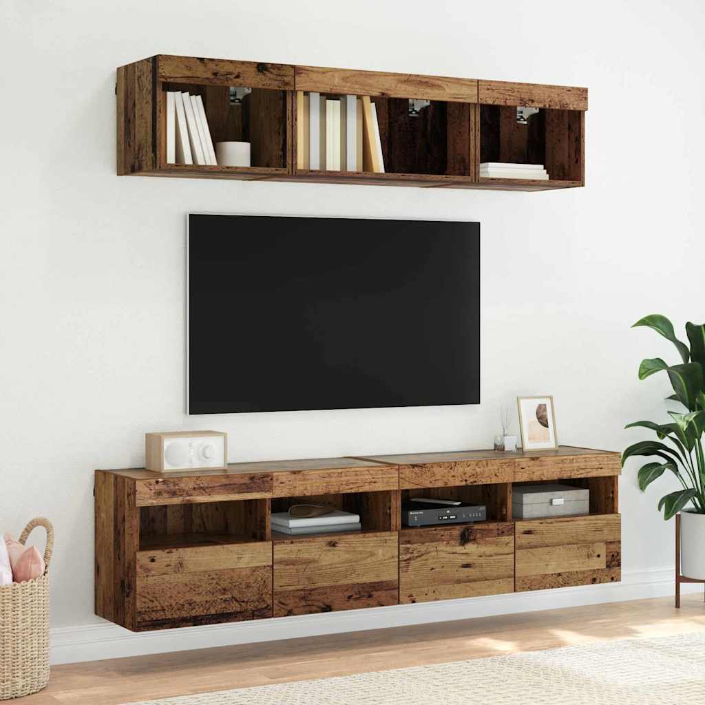 TV Wandkast met LED Oud Hout 80 x 30 x 40 cm Bewerkt hout is nu te koop bij PeponiXL, paradijselijk wonen!