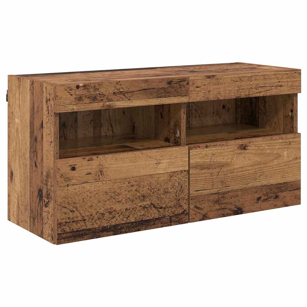 TV Wandkast met LED Oud Hout 80 x 30 x 40 cm Bewerkt hout is nu te koop bij PeponiXL, paradijselijk wonen!