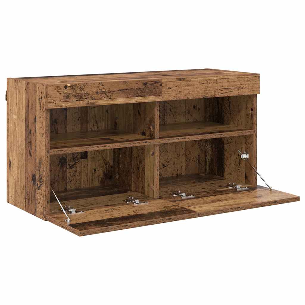 TV Wandkast met LED Oud Hout 80 x 30 x 40 cm Bewerkt hout is nu te koop bij PeponiXL, paradijselijk wonen!
