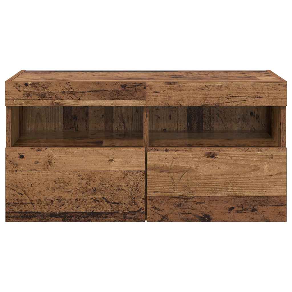 TV Wandkast met LED Oud Hout 80 x 30 x 40 cm Bewerkt hout is nu te koop bij PeponiXL, paradijselijk wonen!