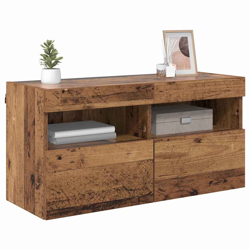 TV Wandkast met LED Oud Hout 80 x 30 x 40 cm Bewerkt hout is nu te koop bij PeponiXL, paradijselijk wonen!