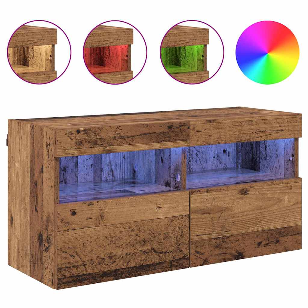 TV Wandkast met LED Oud Hout 80 x 30 x 40 cm Bewerkt hout is nu te koop bij PeponiXL, paradijselijk wonen!