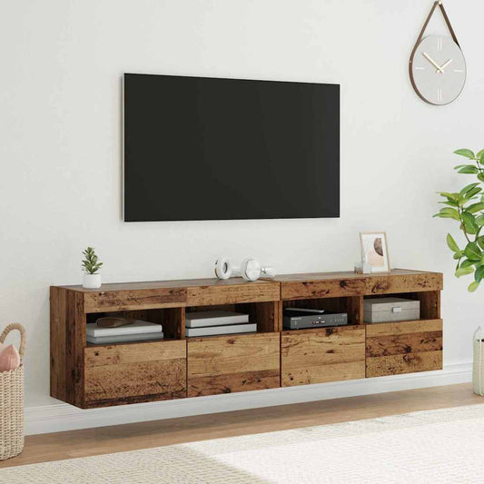 TV Wandkasten 2 pcs Oud Hout 80 x 30 x 40 cm Bewerkt hout is nu te koop bij PeponiXL, paradijselijk wonen!