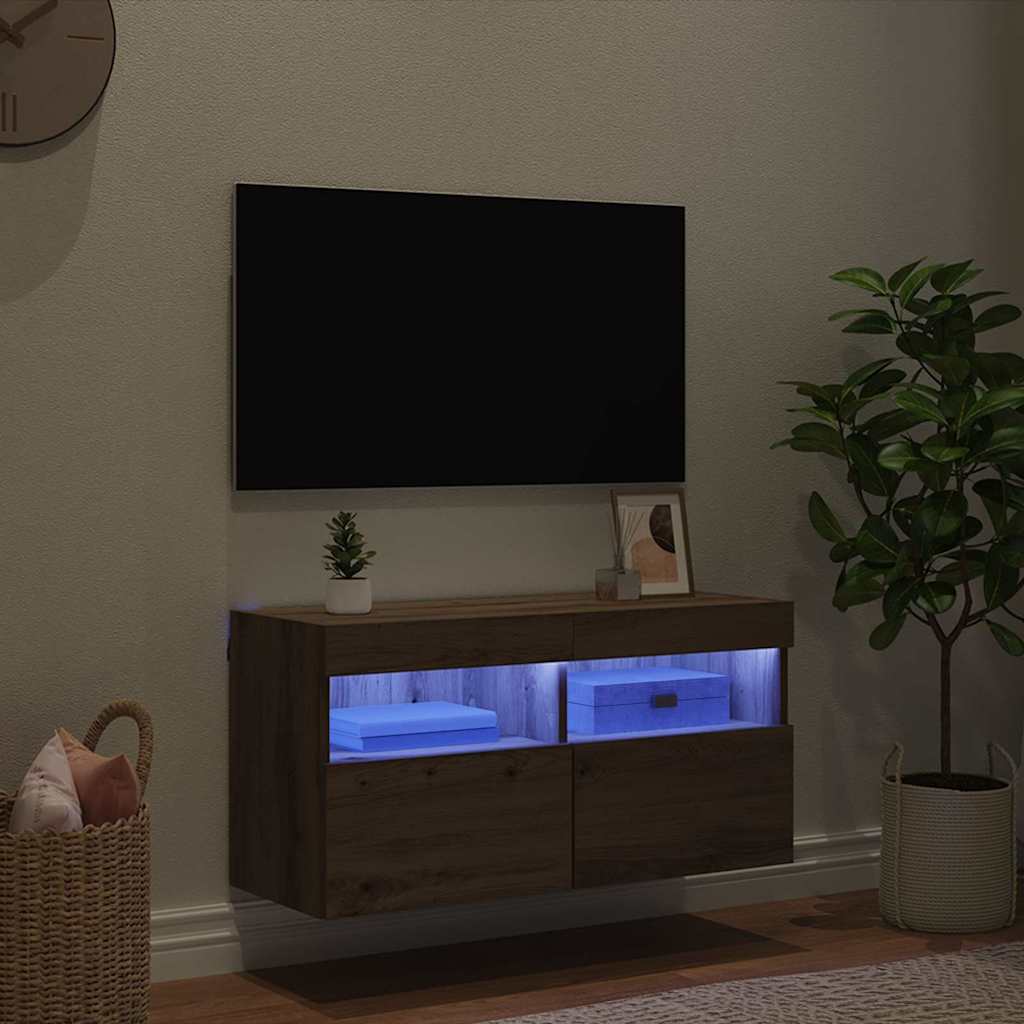 TV Wandkast Artisan Eiken 80 x 30 x 40 cm Bewerkt hout is nu te koop bij PeponiXL, paradijselijk wonen!
