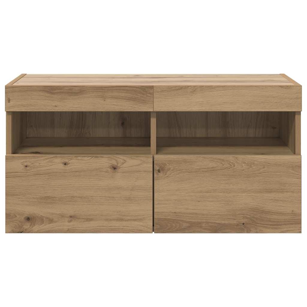 TV Wandkast Artisan Eiken 80 x 30 x 40 cm Bewerkt hout is nu te koop bij PeponiXL, paradijselijk wonen!