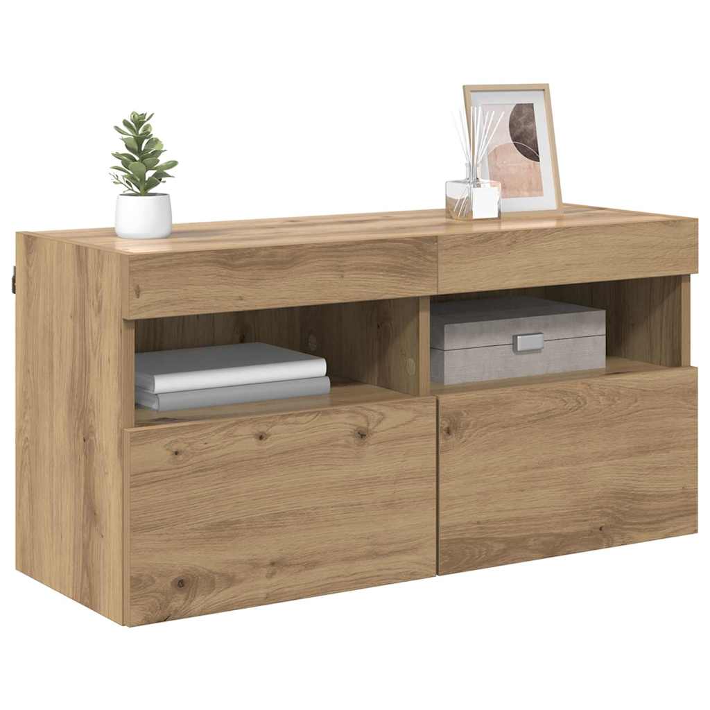 TV Wandkast Artisan Eiken 80 x 30 x 40 cm Bewerkt hout is nu te koop bij PeponiXL, paradijselijk wonen!