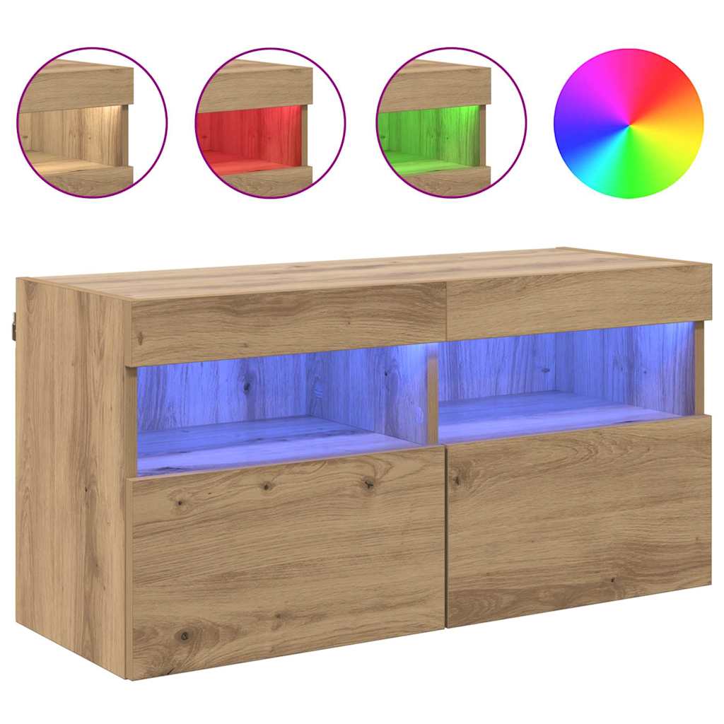 TV Wandkast Artisan Eiken 80 x 30 x 40 cm Bewerkt hout is nu te koop bij PeponiXL, paradijselijk wonen!