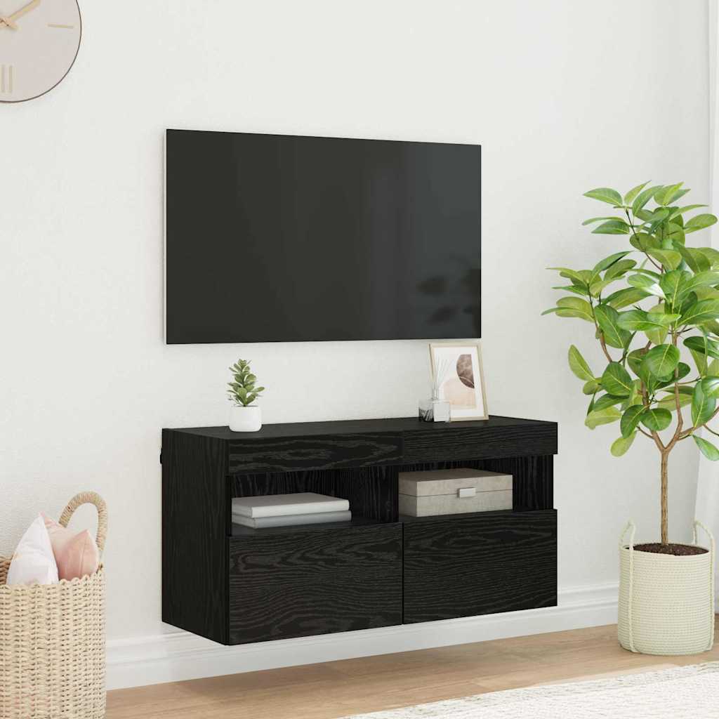 TV Wandkast Zwart Eiken 80 x 30 x 40 cm Bewerkt hout is nu te koop bij PeponiXL, paradijselijk wonen!