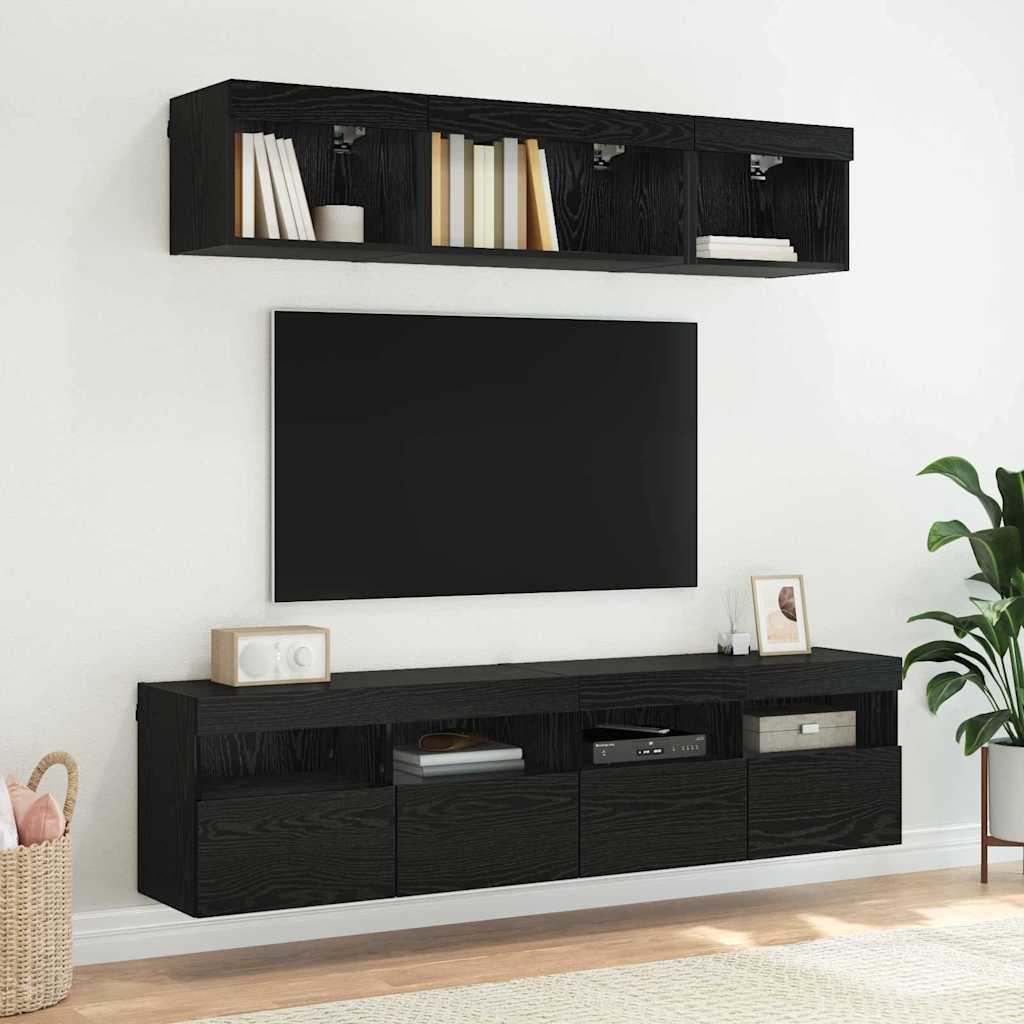 TV Wandkast Zwart Eiken 80 x 30 x 40 cm Bewerkt hout is nu te koop bij PeponiXL, paradijselijk wonen!