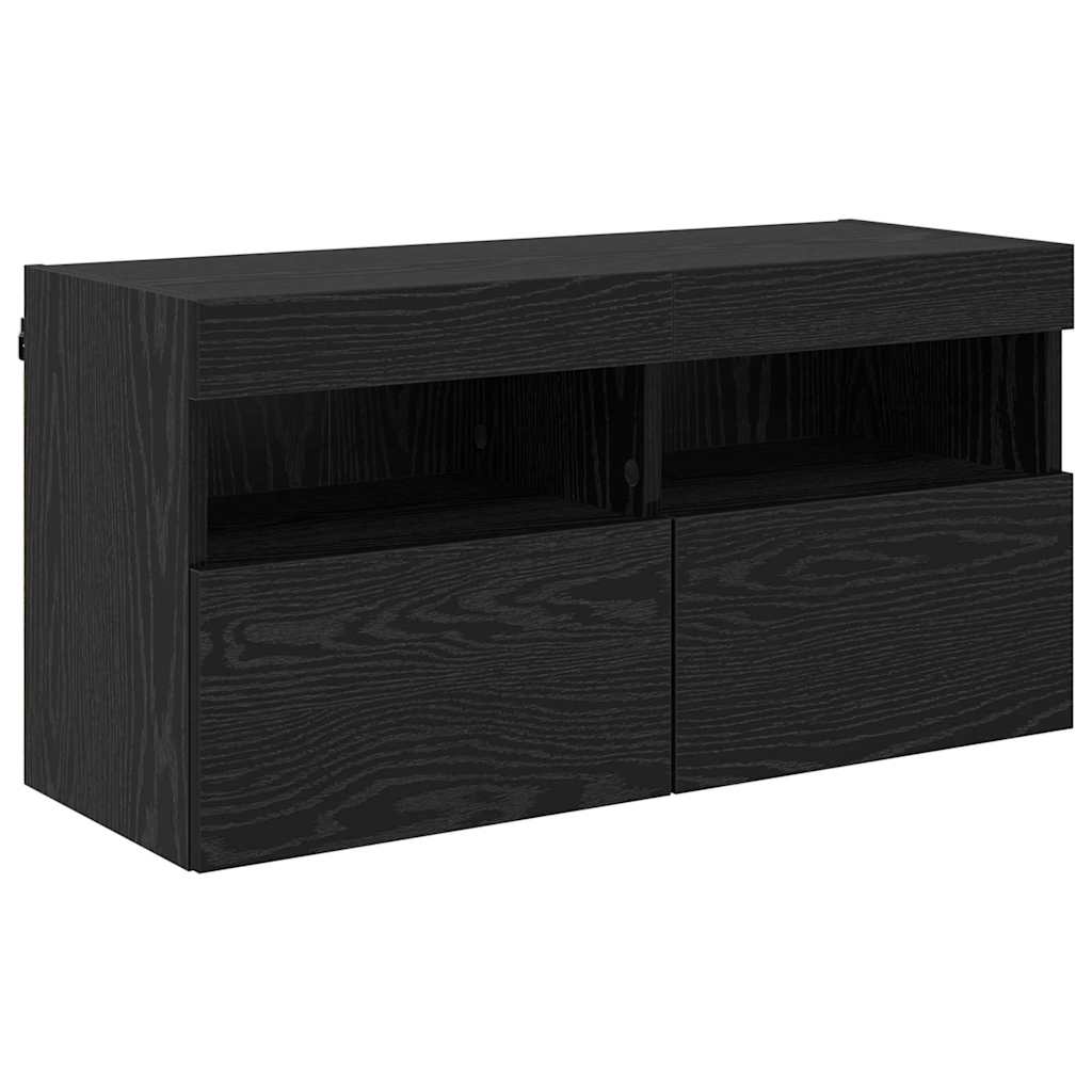 TV Wandkast Zwart Eiken 80 x 30 x 40 cm Bewerkt hout is nu te koop bij PeponiXL, paradijselijk wonen!