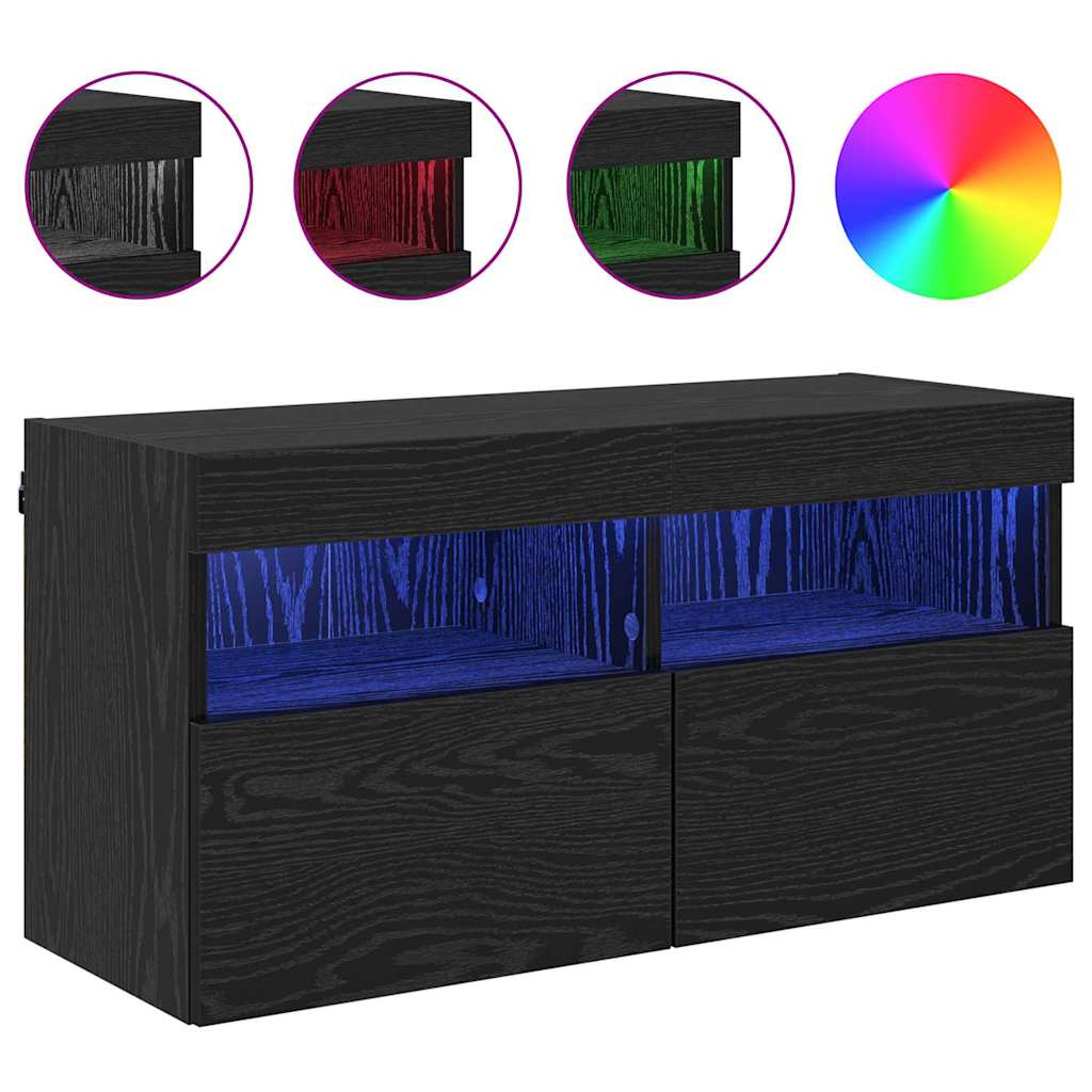 TV Wandkast Zwart Eiken 80 x 30 x 40 cm Bewerkt hout is nu te koop bij PeponiXL, paradijselijk wonen!