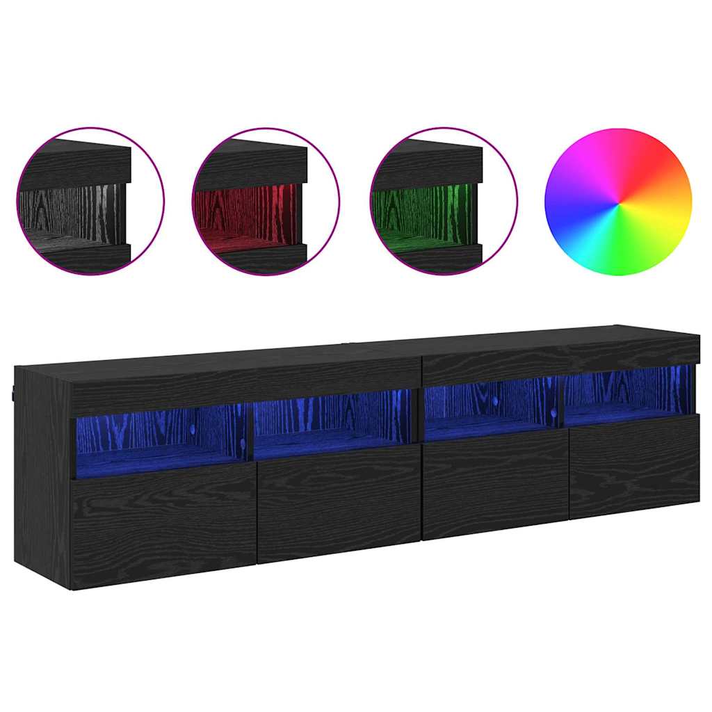 TV Wandkasten 2 pcs Zwart Eiken 80 x 30 x 40 cm Bewerkt hout is nu te koop bij PeponiXL, paradijselijk wonen!