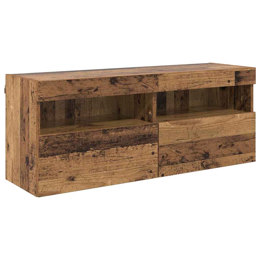 TV Wandkast met LED Oud Hout 100 x 30 x 40 cm Bewerkt hout is nu te koop bij PeponiXL, paradijselijk wonen!