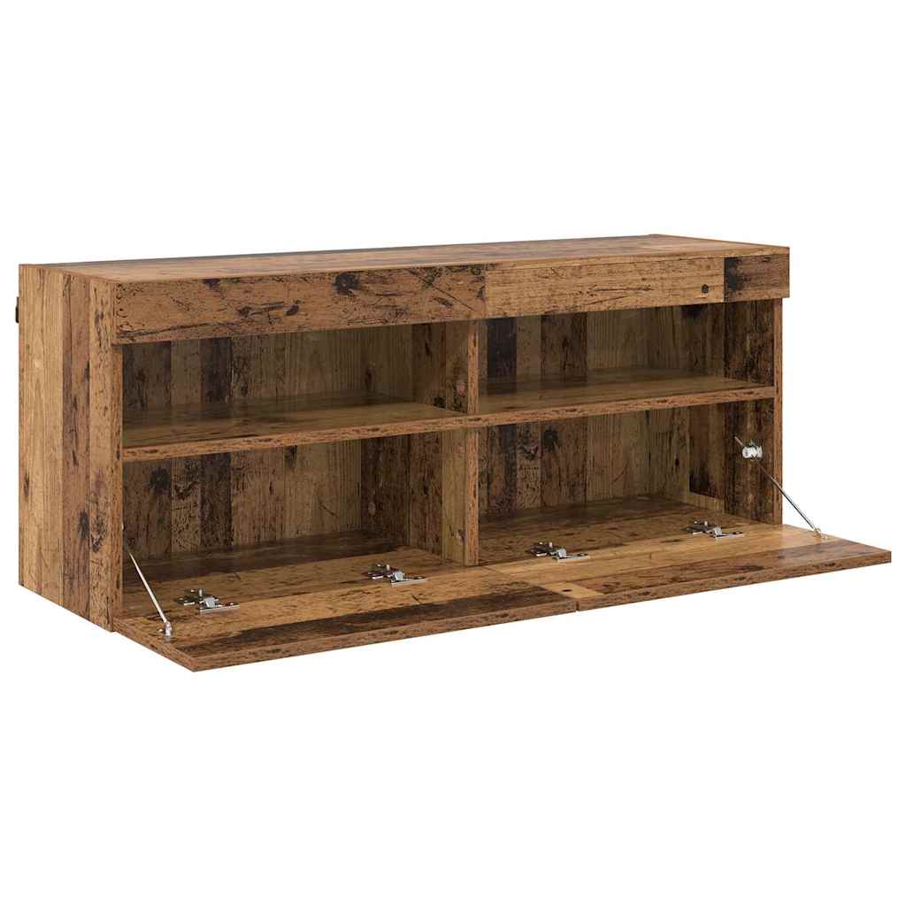 TV Wandkast met LED Oud Hout 100 x 30 x 40 cm Bewerkt hout is nu te koop bij PeponiXL, paradijselijk wonen!