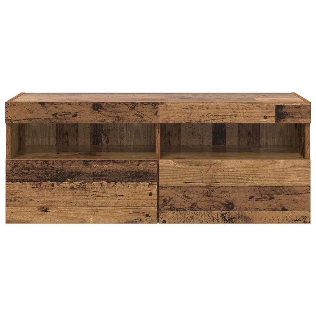 TV Wandkast met LED Oud Hout 100 x 30 x 40 cm Bewerkt hout is nu te koop bij PeponiXL, paradijselijk wonen!