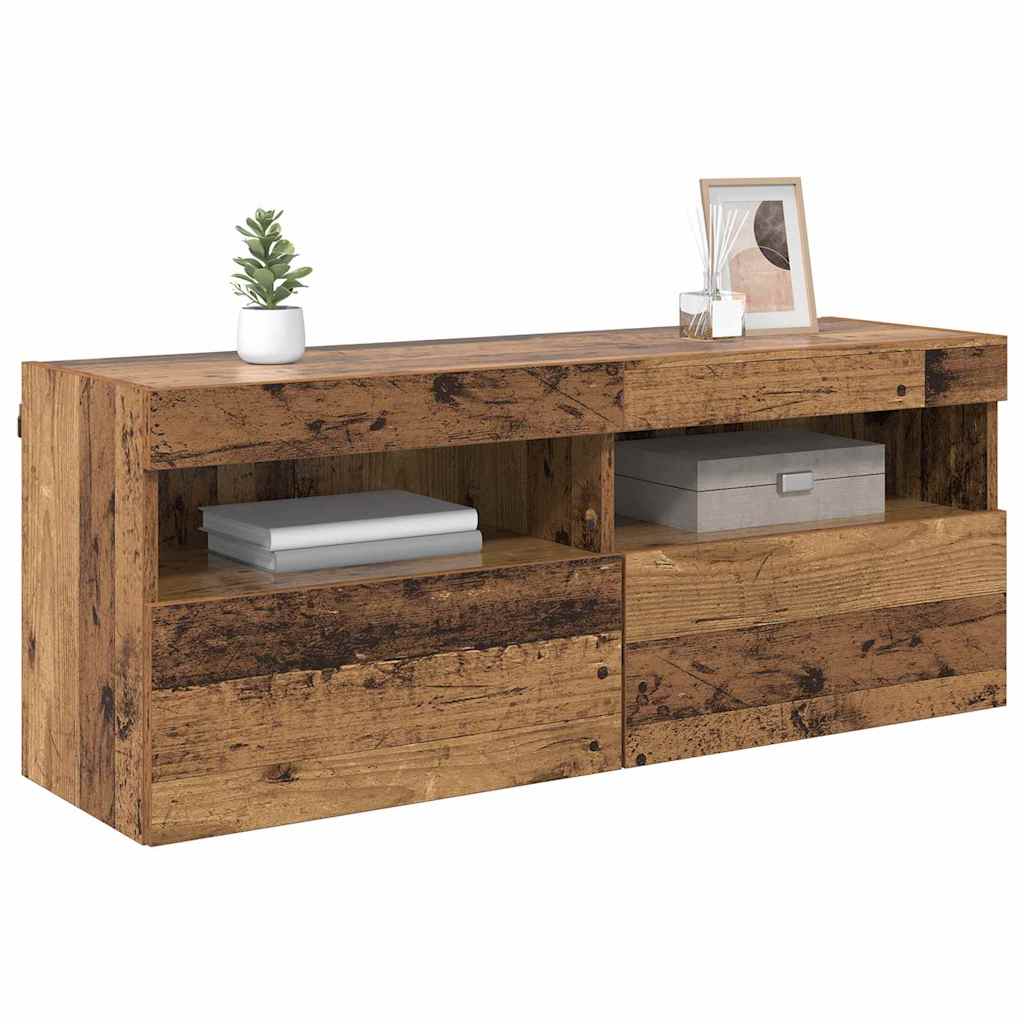 TV Wandkast met LED Oud Hout 100 x 30 x 40 cm Bewerkt hout is nu te koop bij PeponiXL, paradijselijk wonen!