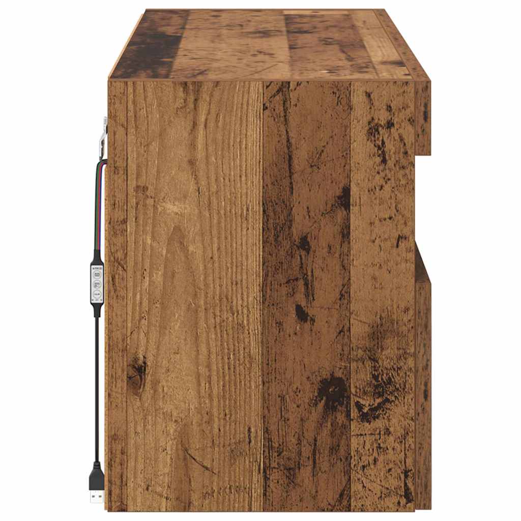 TV Wandkast met LED Oud Hout 100 x 30 x 40 cm Bewerkt hout is nu te koop bij PeponiXL, paradijselijk wonen!