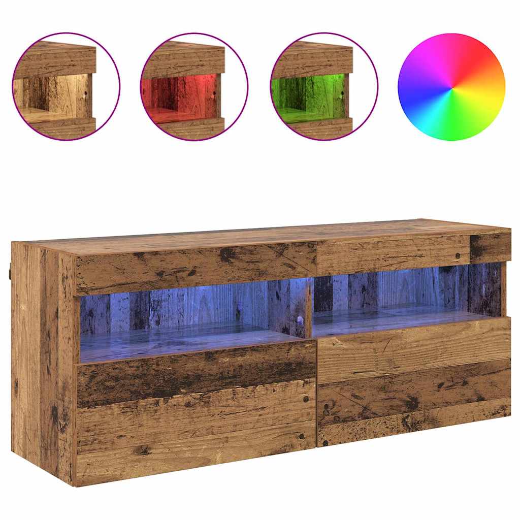 TV Wandkast met LED Oud Hout 100 x 30 x 40 cm Bewerkt hout is nu te koop bij PeponiXL, paradijselijk wonen!