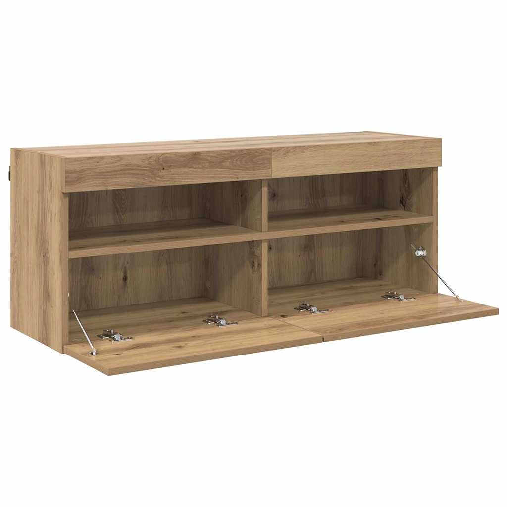 TV Wandkast Artisan Eiken 100 x 30 x 40 cm Bewerkt hout is nu te koop bij PeponiXL, paradijselijk wonen!