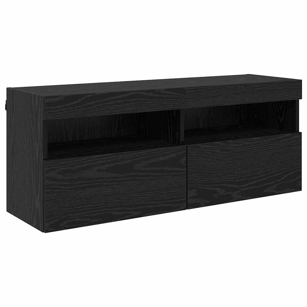 TV Wandkast met LED Zwart Eiken 100 x 30 x 40 cm Bewerkt hout is nu te koop bij PeponiXL, paradijselijk wonen!