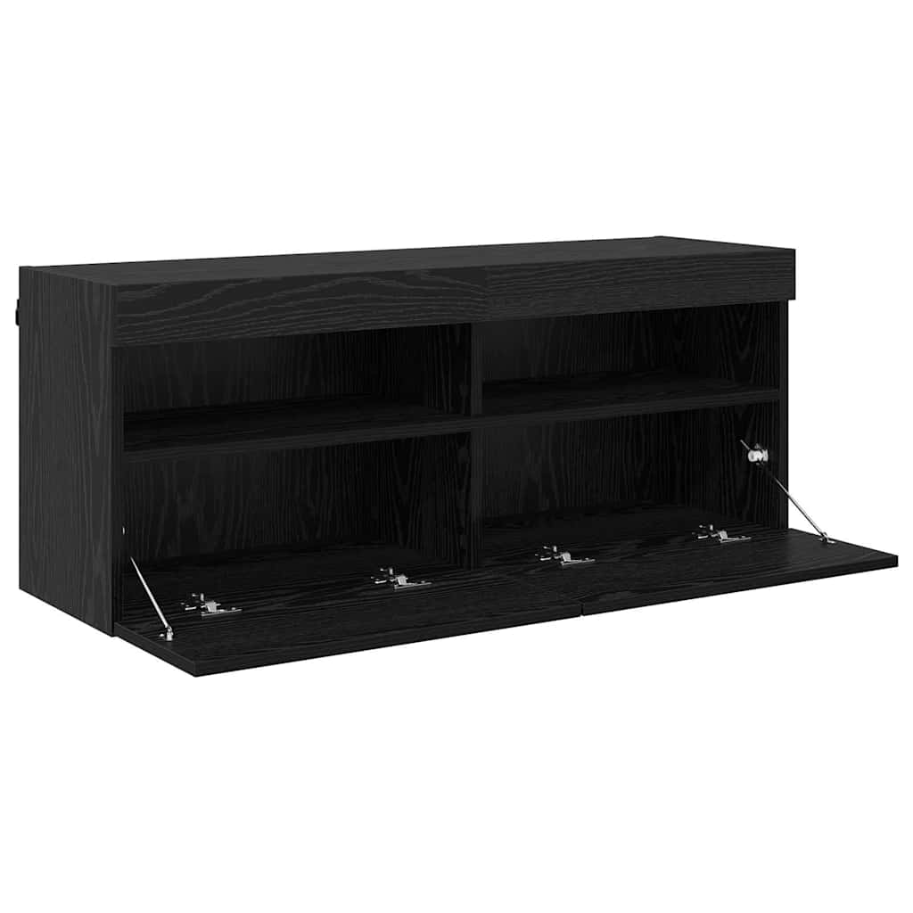 TV Wandkast met LED Zwart Eiken 100 x 30 x 40 cm Bewerkt hout is nu te koop bij PeponiXL, paradijselijk wonen!