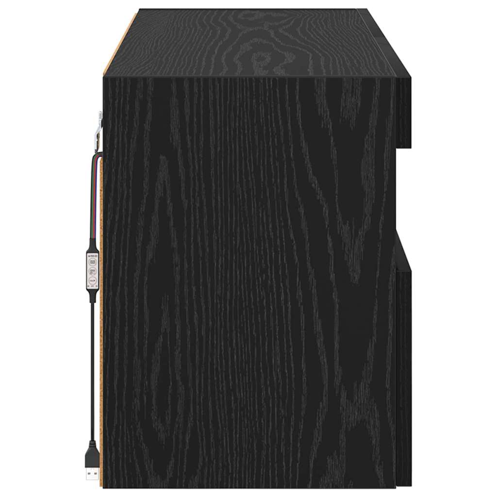 TV Wandkast met LED Zwart Eiken 100 x 30 x 40 cm Bewerkt hout is nu te koop bij PeponiXL, paradijselijk wonen!