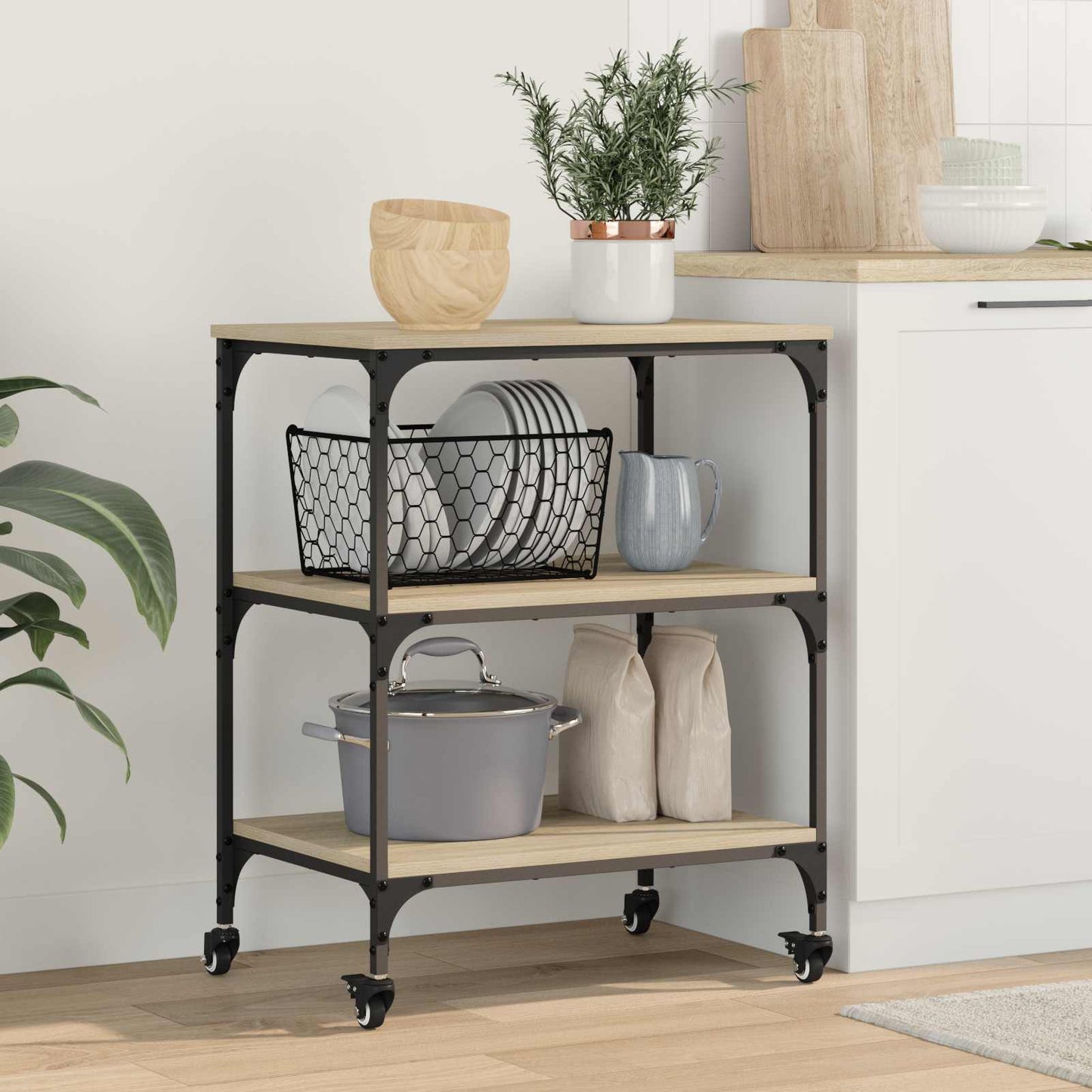 Keuken Trolley Sonoma Eiken 60 x 41 x 76 cm Bewerkt hout is nu te koop bij PeponiXL, paradijselijk wonen!