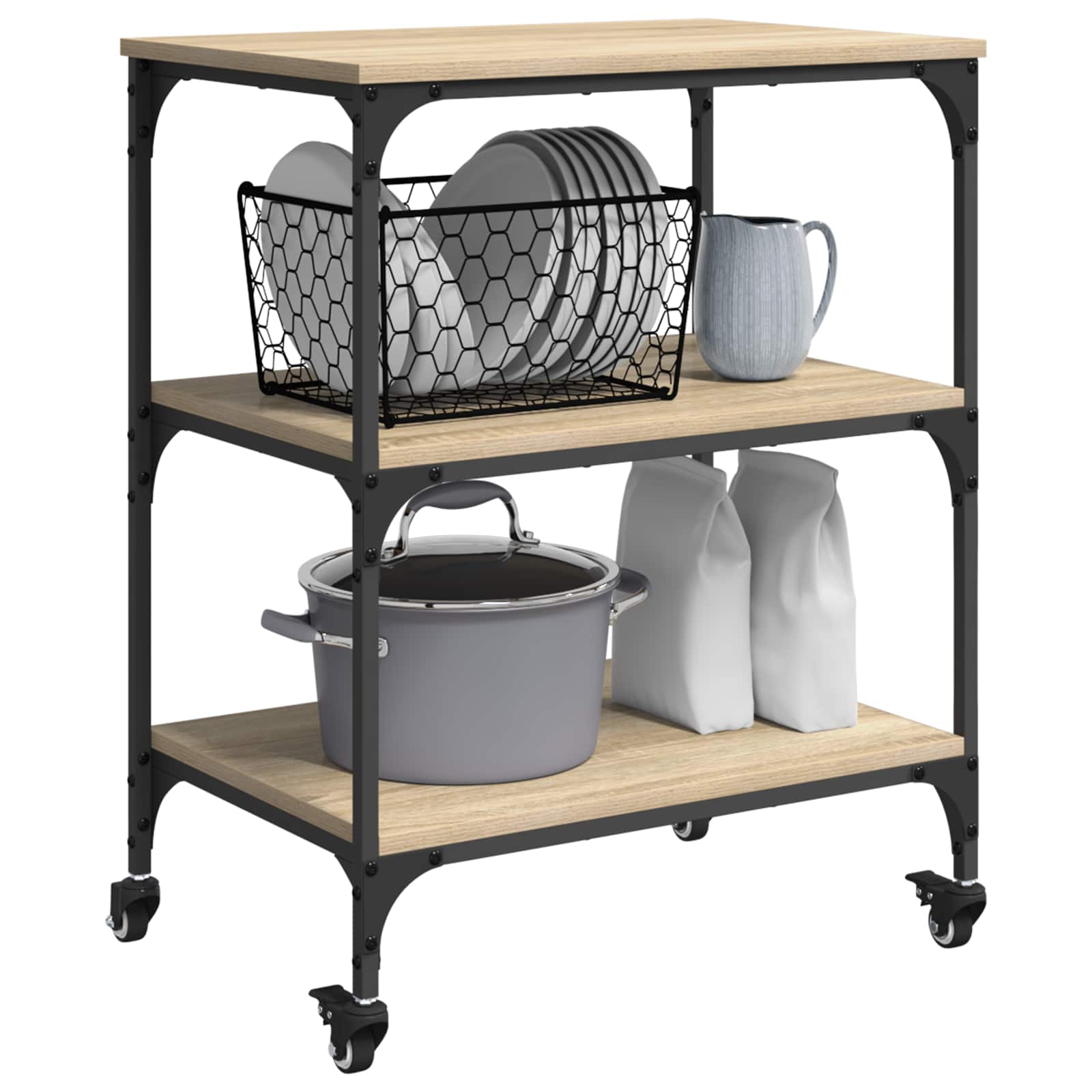 Keuken Trolley Sonoma Eiken 60 x 41 x 76 cm Bewerkt hout is nu te koop bij PeponiXL, paradijselijk wonen!