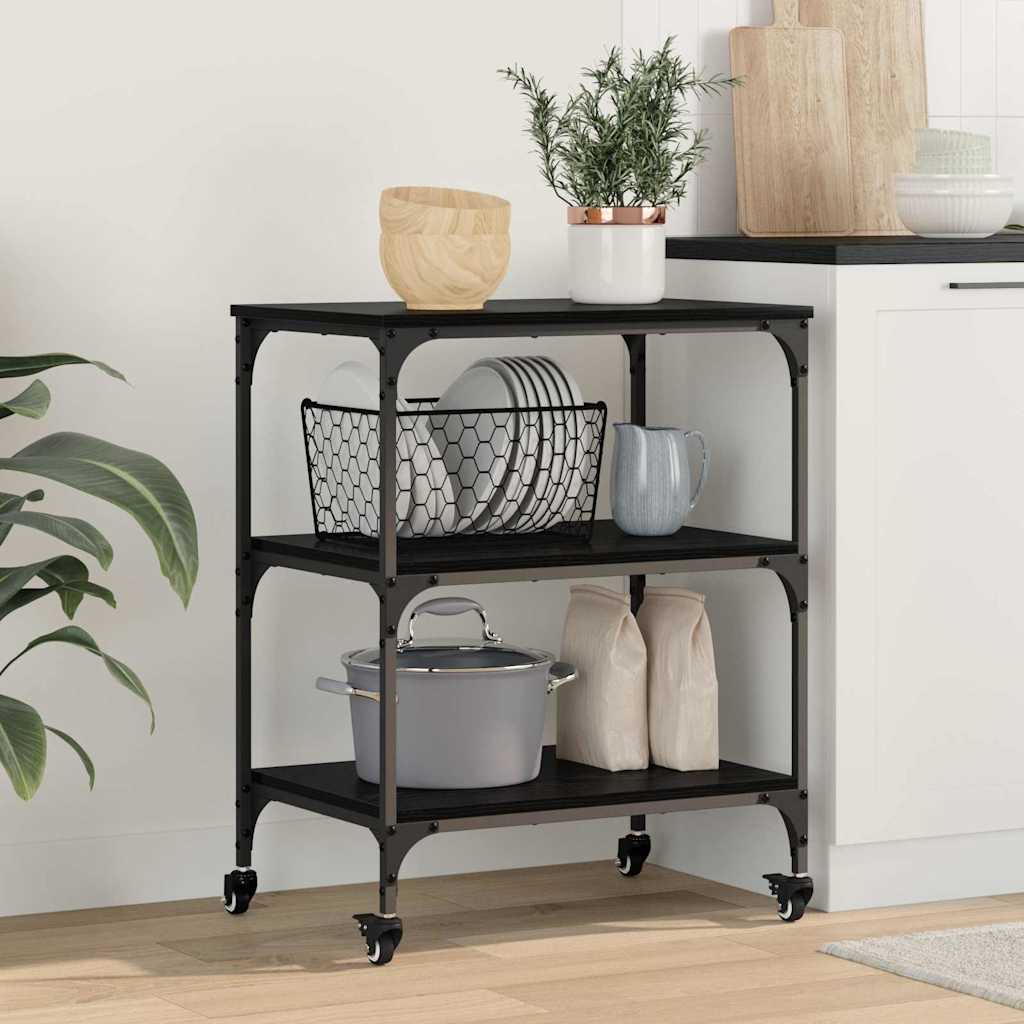 Keuken Trolley Zwart Eiken 60 x 41 x 76 cm Bewerkt hout is nu te koop bij PeponiXL, paradijselijk wonen!