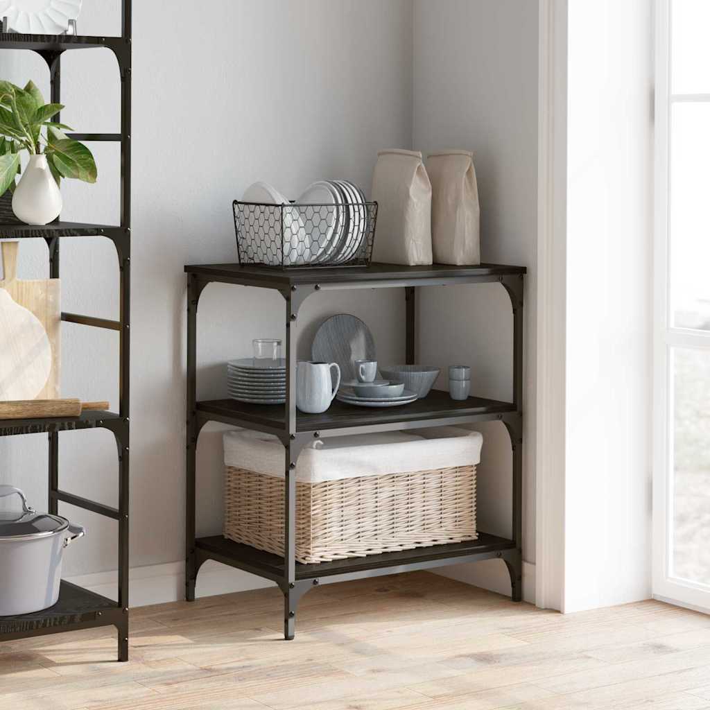 Keuken Trolley Zwart Eiken 60 x 41 x 76 cm Bewerkt hout is nu te koop bij PeponiXL, paradijselijk wonen!