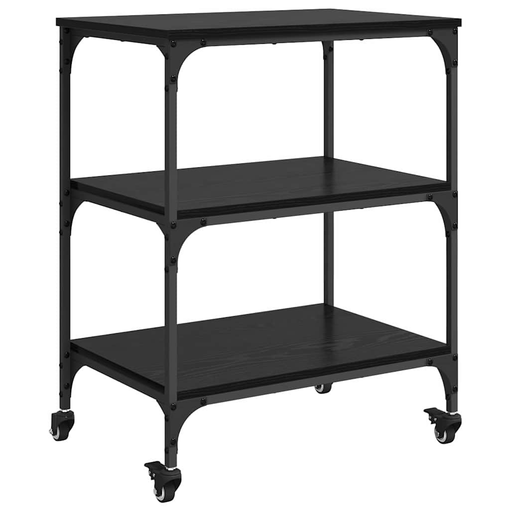 Keuken Trolley Zwart Eiken 60 x 41 x 76 cm Bewerkt hout is nu te koop bij PeponiXL, paradijselijk wonen!