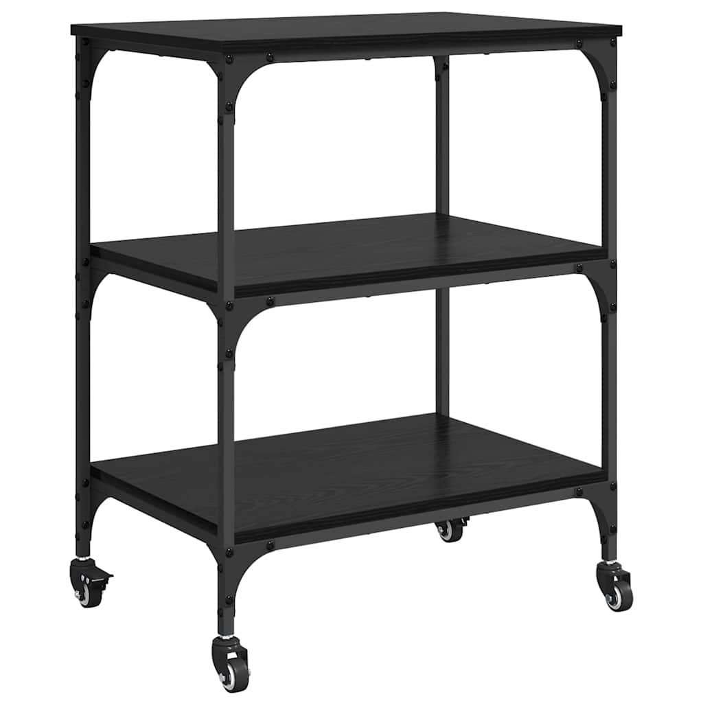 Keuken Trolley Zwart Eiken 60 x 41 x 76 cm Bewerkt hout is nu te koop bij PeponiXL, paradijselijk wonen!