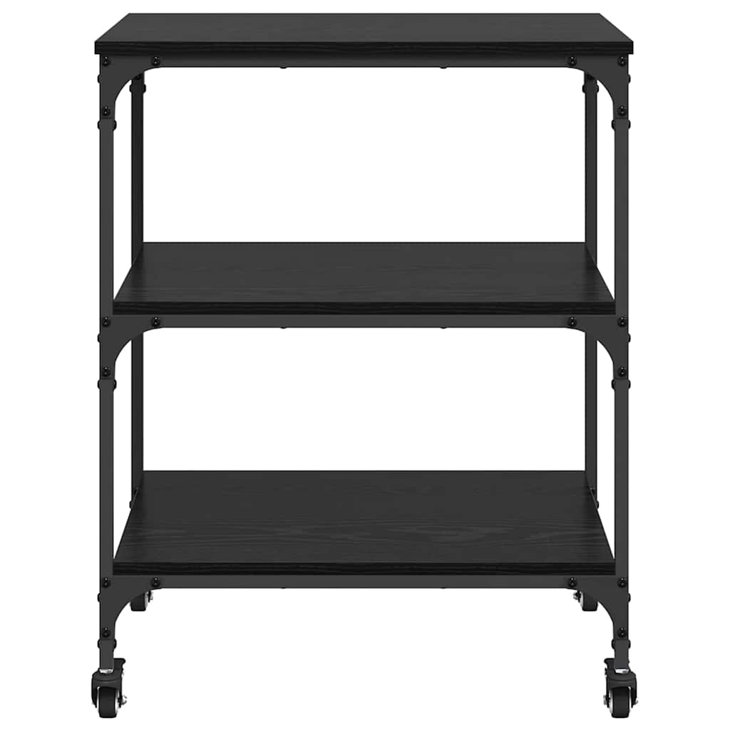 Keuken Trolley Zwart Eiken 60 x 41 x 76 cm Bewerkt hout is nu te koop bij PeponiXL, paradijselijk wonen!