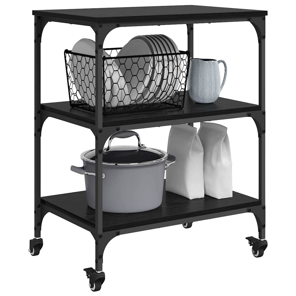 Keuken Trolley Zwart Eiken 60 x 41 x 76 cm Bewerkt hout is nu te koop bij PeponiXL, paradijselijk wonen!