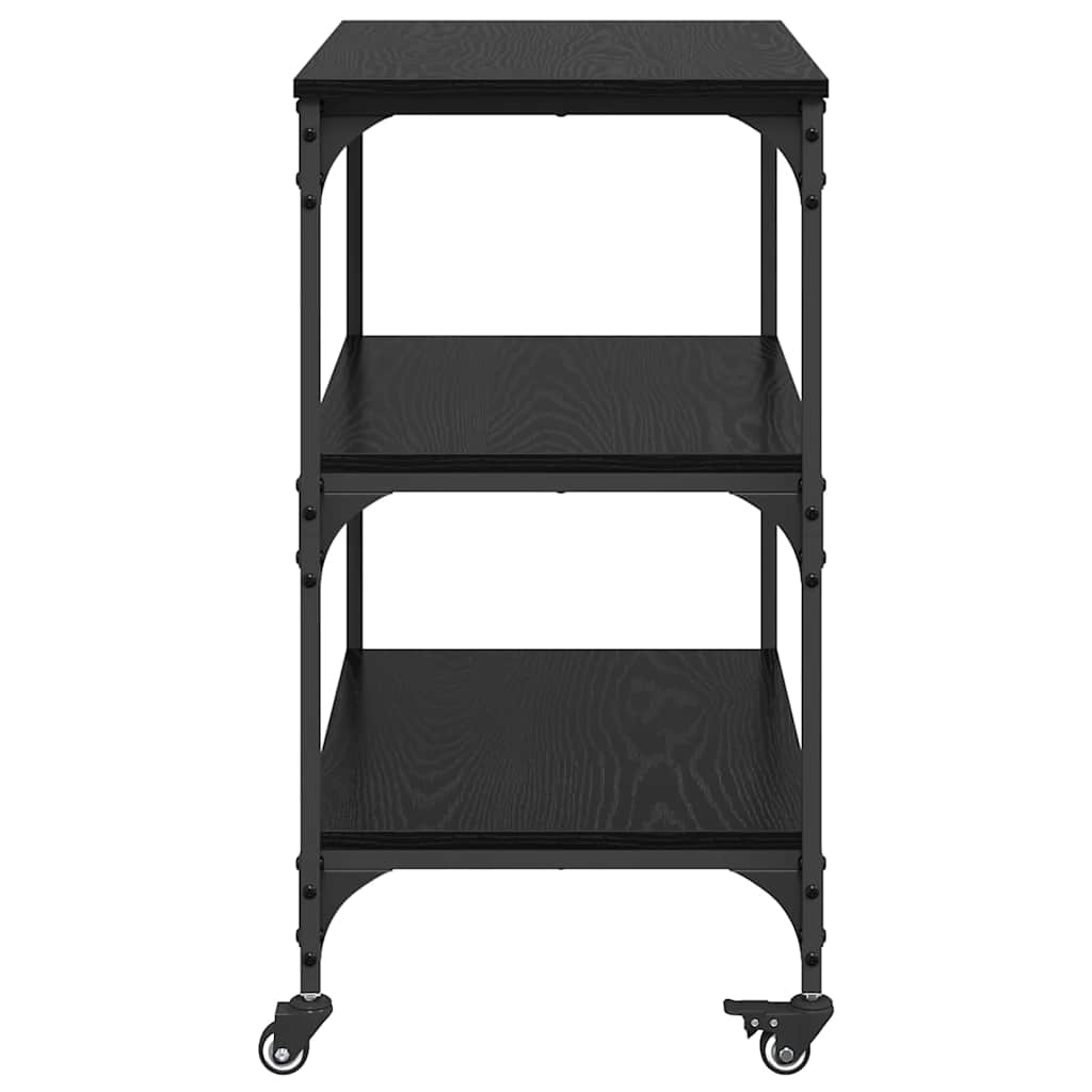 Keuken Trolley Zwart Eiken 60 x 41 x 76 cm Bewerkt hout is nu te koop bij PeponiXL, paradijselijk wonen!