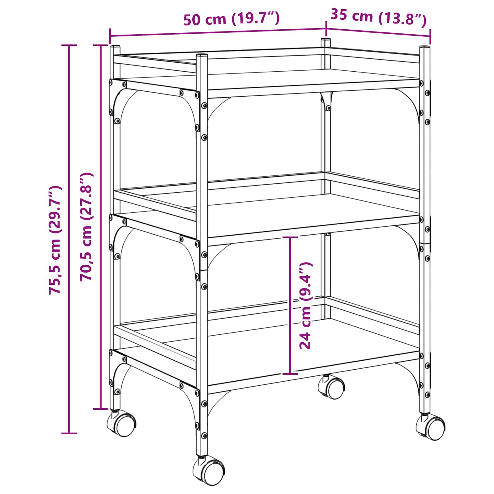 Keuken Trolley Sonoma Eiken 50 x 35 x 75,5 cm Bewerkt hout is nu te koop bij PeponiXL, paradijselijk wonen!