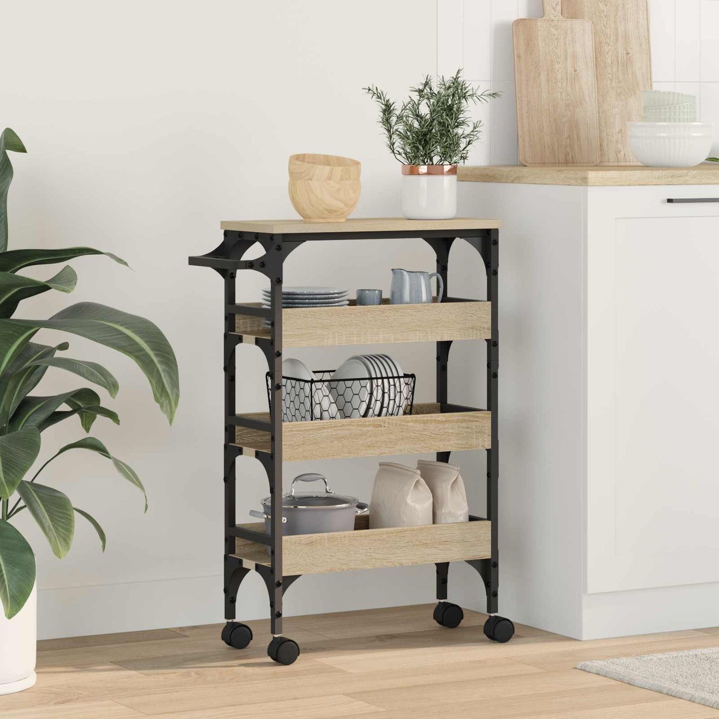 Keuken Trolley Sonoma Eiken 53 x 20 x 76 cm Bewerkt hout is nu te koop bij PeponiXL, paradijselijk wonen!