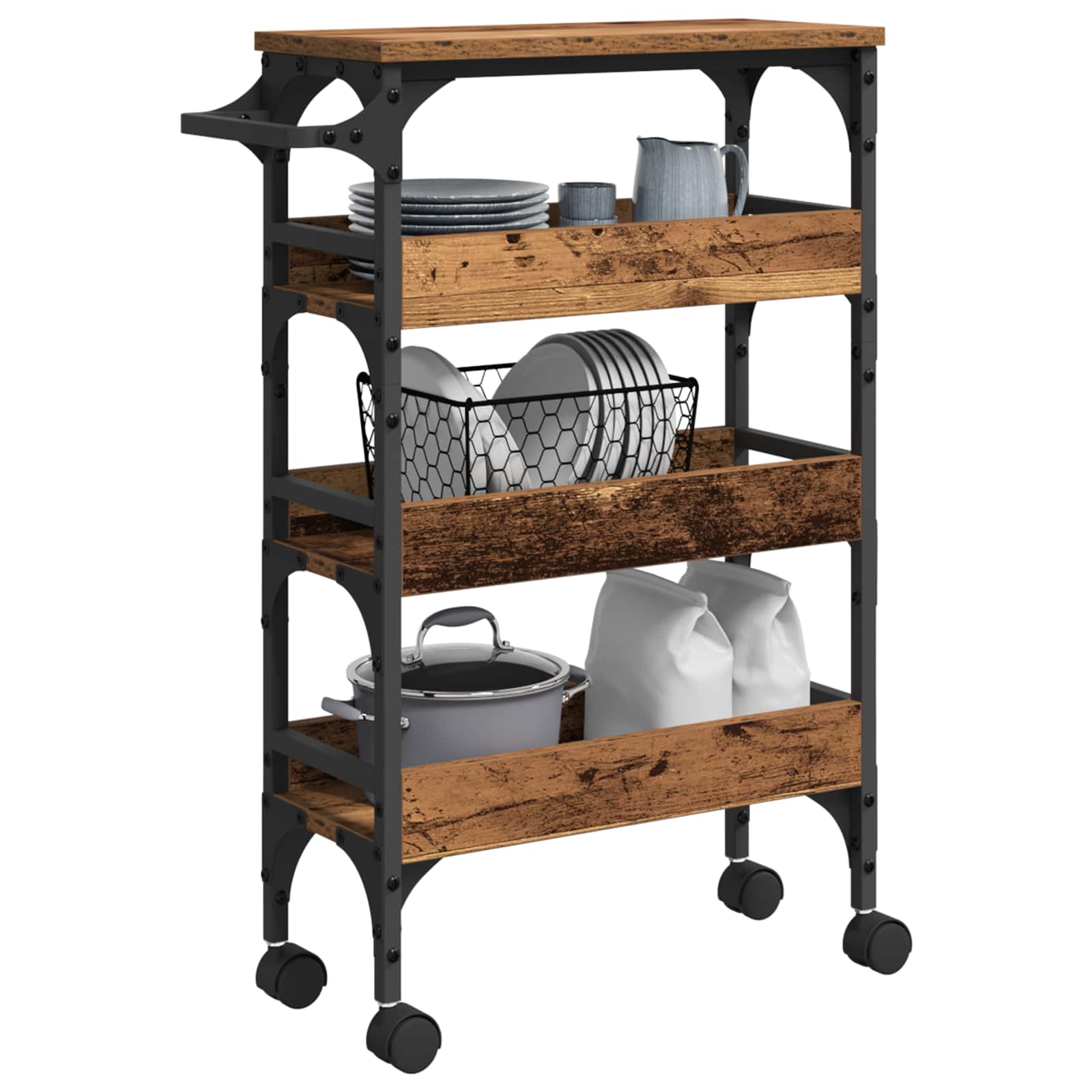 Keuken Trolley Oud Hout 53 x 20 x 76 cm Bewerkt hout is nu te koop bij PeponiXL, paradijselijk wonen!