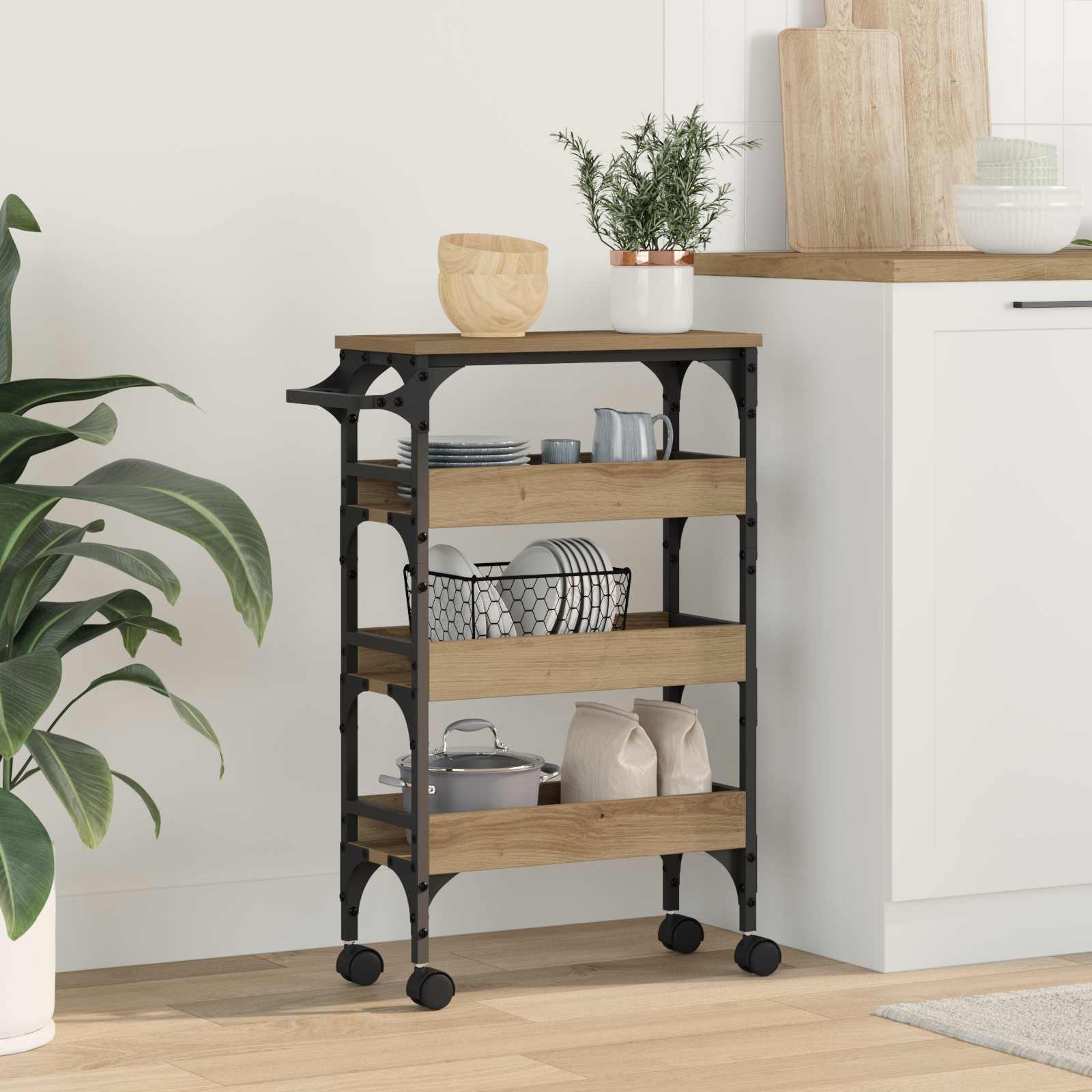 Keuken Trolley Artisan Eiken 53 x 20 x 76 cm Bewerkt hout is nu te koop bij PeponiXL, paradijselijk wonen!