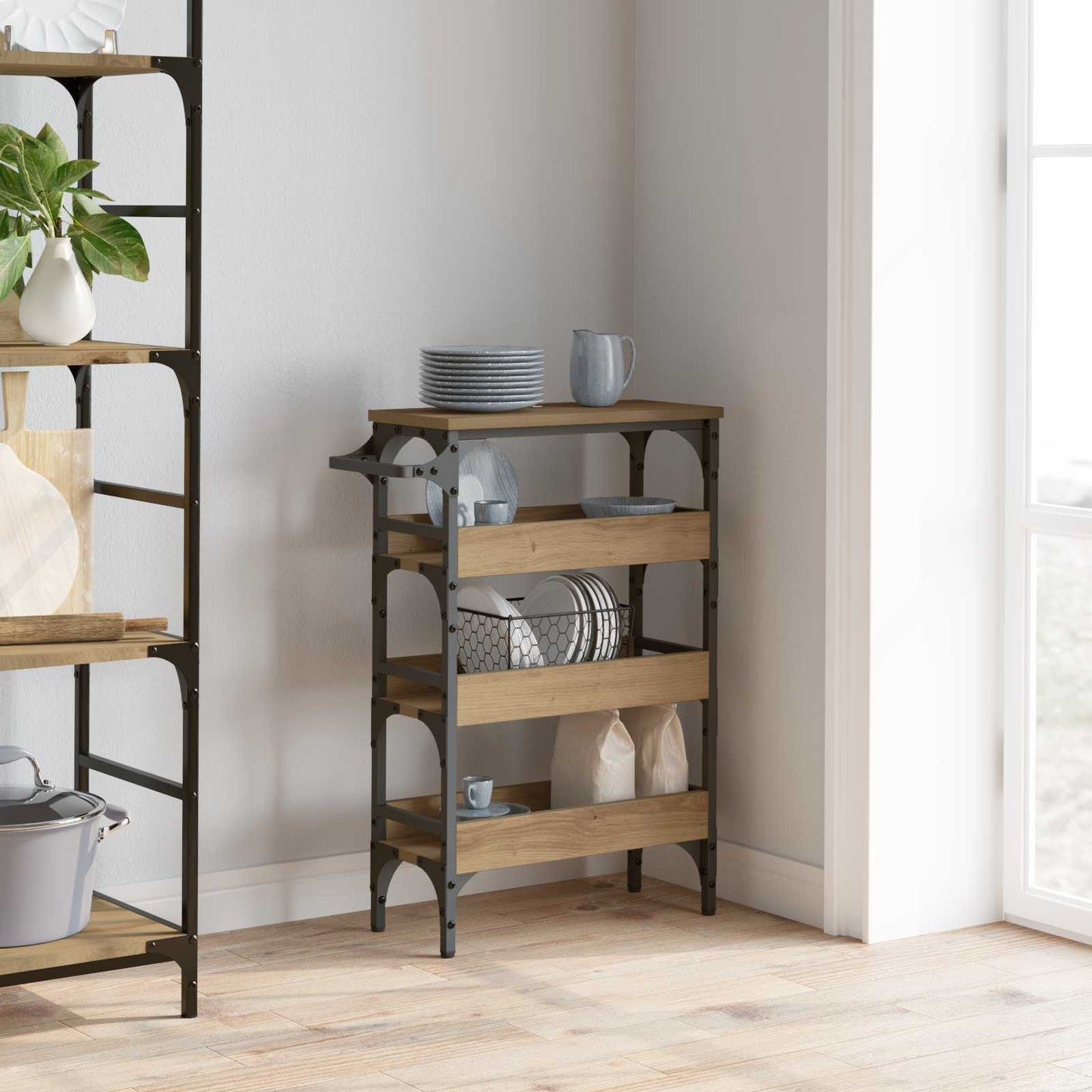 Keuken Trolley Artisan Eiken 53 x 20 x 76 cm Bewerkt hout is nu te koop bij PeponiXL, paradijselijk wonen!